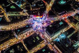 amazingexplore Piccadilly Circus from above at night. Photo by Vincent  LaForet, AIR in London Attraction… | London attractions, Aerial photograph,  London nightlife